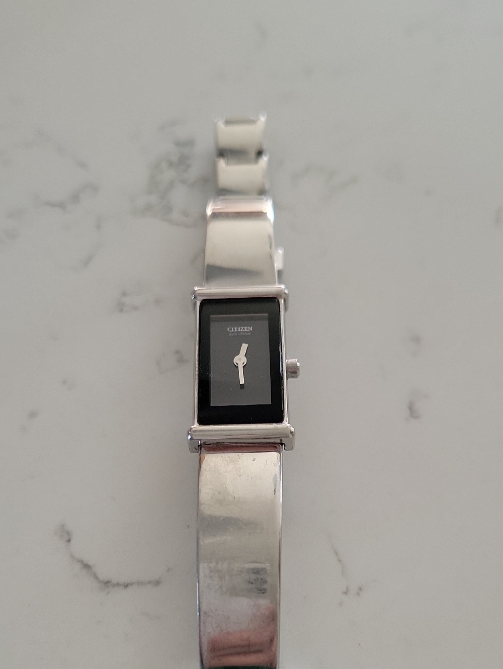 Citizen Silver Bracelet Watch with Black Rectangular Dial